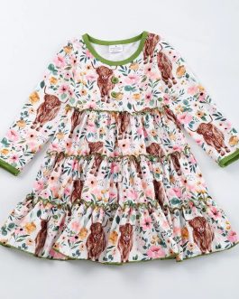 Girls Floral O-Neck Dress